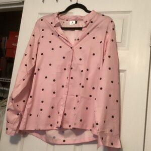 Chaps Light Pink Blouse with Black Polka Dots